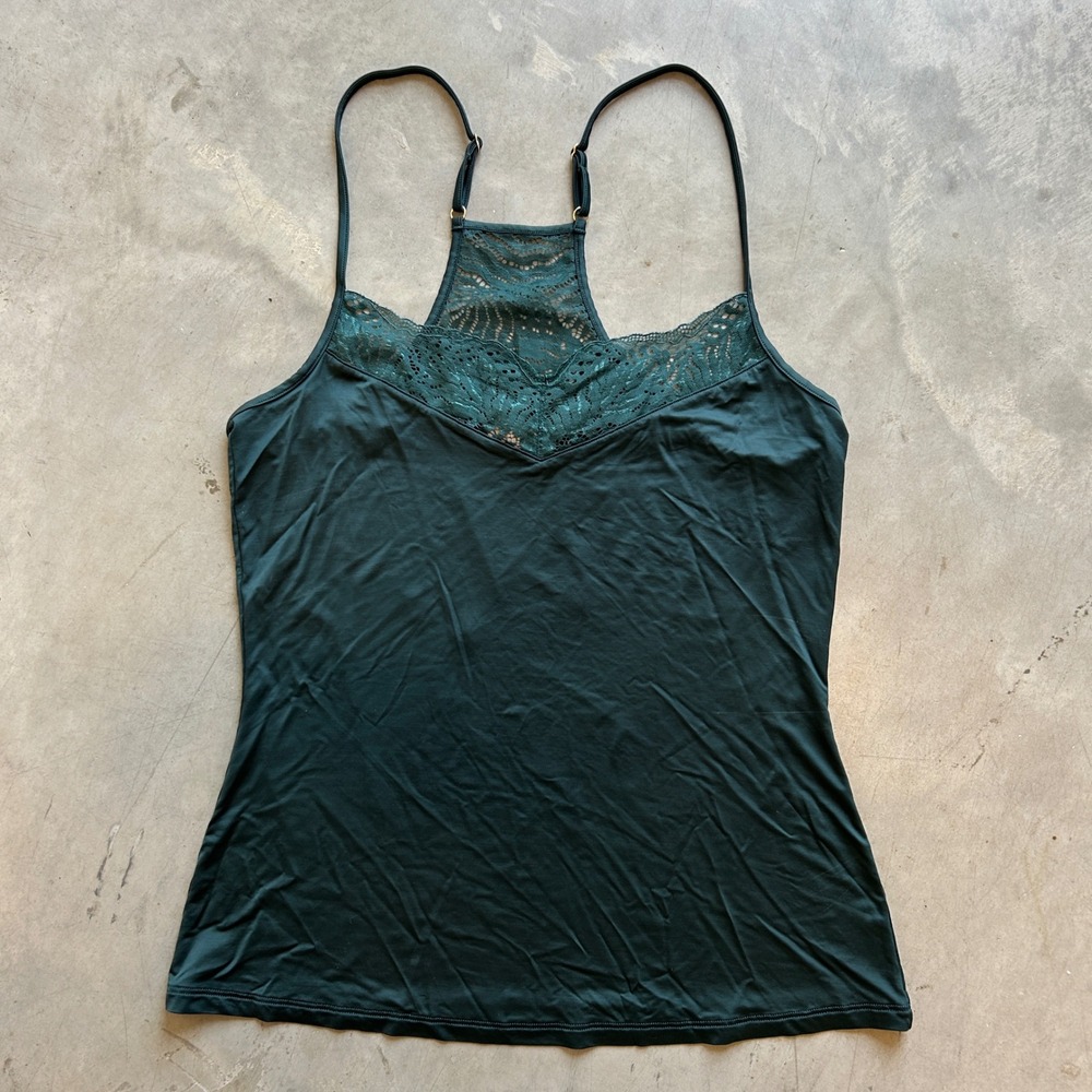 Hanro Womens Lace Trim Racerback Camisole Dark Green Tank Top